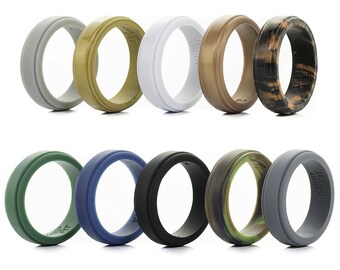 Men's Silicone Wedding Ring - Step Edge - 10 pack