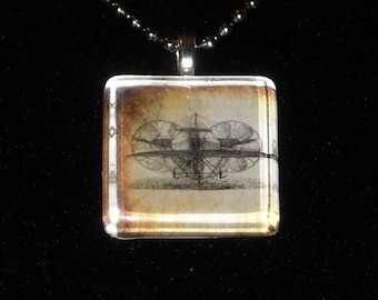 Steampunk Rotorship Glass Tile Necklace