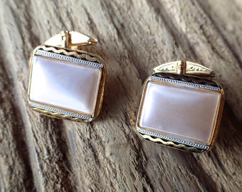 Vintage Cufflinks, Damascene Cufflinks, Gold Cufflinks, Pearlescent Cufflink, Pearl Cufflinks, Cufflinks, Gifts for Him, Wedding Gift