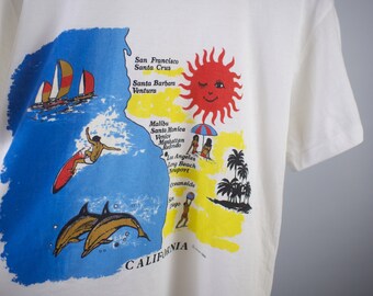 Vintage 80s California Souvenir T Shirt Surf Beach Tee Medium