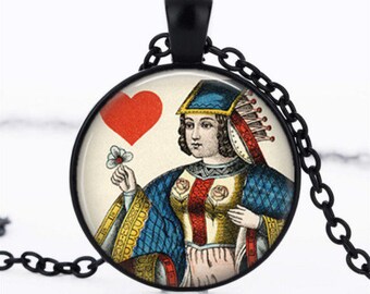 Necklace "Queen of hearts" cabochon glass chain pendant