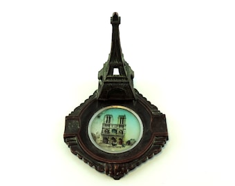 French Vintage Paris Souvenir Eiffel Tower Ashtray With Image Of Notre Dame/Trinket Dish