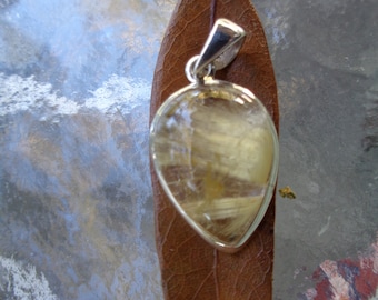 Rutilated gold Quartz Quarts Polished Pendant sterling silver