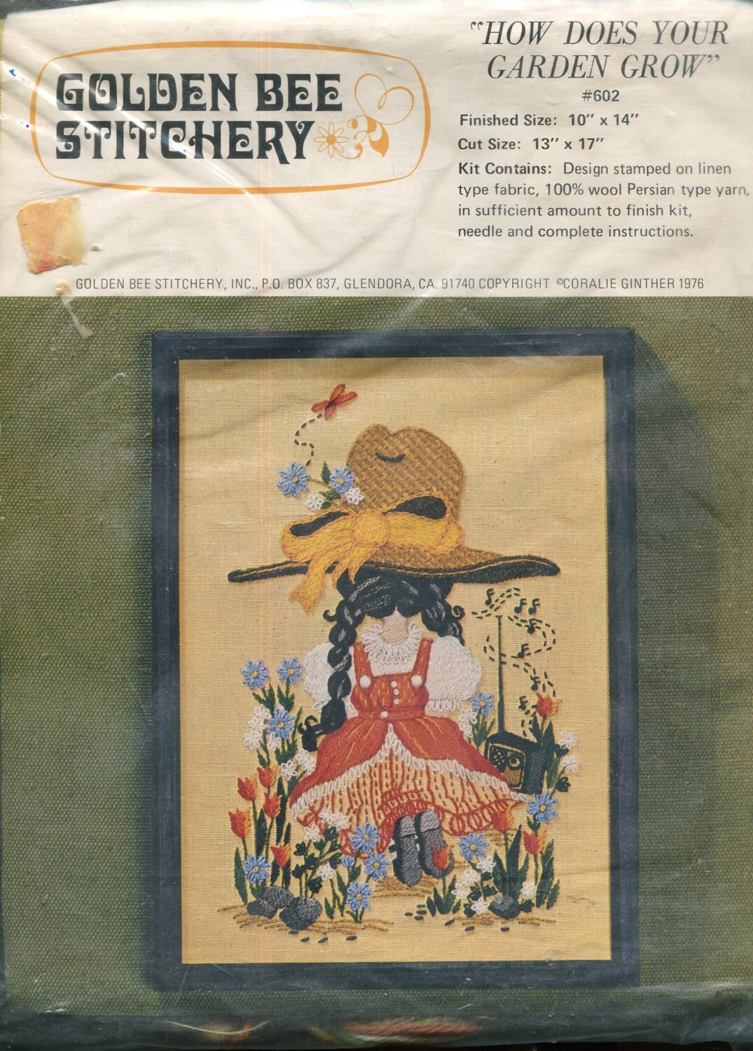 1970s Crewel Kit How Does Your Garden Grow Crewel Embroidery Kit 10" x