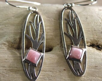 Tree of life silver and rhodochrosite stone earrings