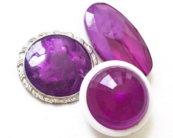 craft lot destash of jewel tone purple bead and cabochons for repurposing-- mixed lot of 3 items