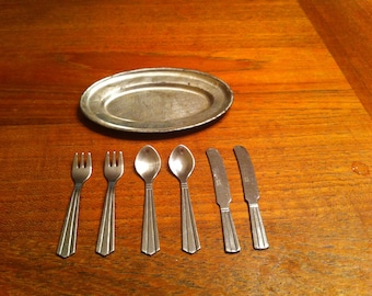 Vintage doll flatware and tray
