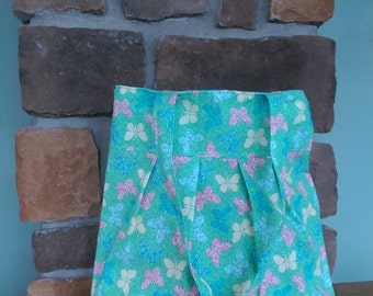 Medium Pleated Tote Bag in Green with Butterflies