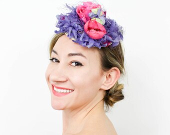40s Fascinator | Flower Hat | Purple Tilt Hat