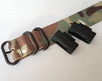 JaysAndKays® Adapters and 24mm Strap Kit for GA100 GD100 and 16mm Lug Casio GShock G-Shock Camo Black PVD 3-ring Ballistic Nylon