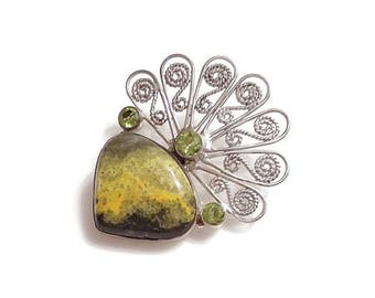 Ocean Jasper and Peridot Sterling Silver Pendant