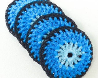 Nylon Dish Scrubbies - Set of 2 through 8 - Multicolor Black and Blue - Crochet Pot Scrubber