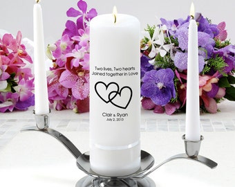 Personalized Wedding Unity Candle Set - Two Lives 2 Hearts - GC330 CP7