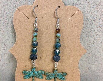 Hypoallergenic Aromatherapy Earrings, Essential Oil Diffusing Earrings, Diffusing Earrings, Lava Earrings, Lava Bead Earrings, Dragonfly