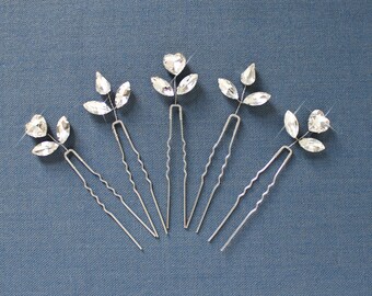 Bridal hair pins, Set of 5 sparkle heart crystal wedding hair pin, Wedding hair accessories, Bridesmaid hair pins,