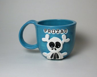 Ceramic Mug - Ceramic PROZAC Skully Mug - Turquoise