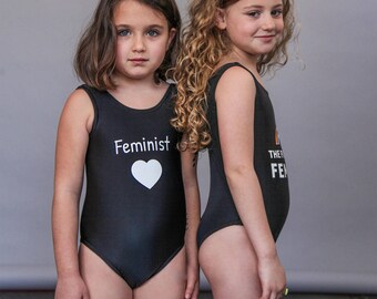 Girls swimsuit,Kids One piece swimsuit,Girls bathing suit,Girls black swimsuit,Feminist,Girls swimwear,Girl power,Simone black