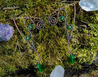 Aged Copper elf cuffs, Fantasy elf ear cuffs, Elven earrings, Elvish ears, Non-piercing earring,Forest elf ear cuffs, elf ears, sylvan elf
