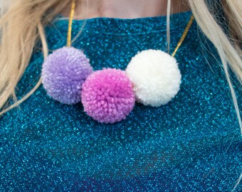 Pastel Pink Pom Pom Necklace