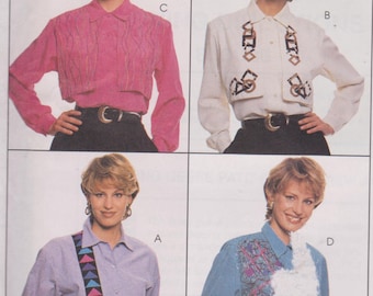 1990's Womens Sewing Pattern Blouse Top Button Down Long Sleeve Overlay Collar Size 8-12 Bust 31.5-34" McCall's 7803