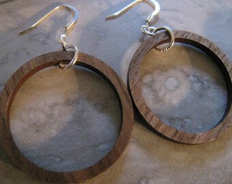 Medium Walnut Wood Circle Hoop Earrings Silver Ear Wires Joanna Gaines Inspired Large Hoops Toniraecreations