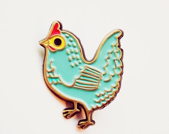 CHICKEN enamel pin chicken pin, backyard chickens, brooch pins, chicken jewelry, backpack pins, blue gift for her, chicken gifts