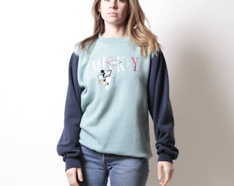 90s MICKEY MOUSE color block slouchy TWO tone sweatshirt