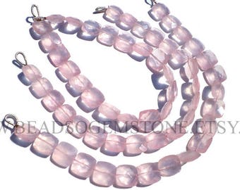 Rose Quartz Square Faceted Beads, (Quality AA+), 5 to 9.5 mm, 18 cm, RO-064, Semiprecious Gemstone Beads