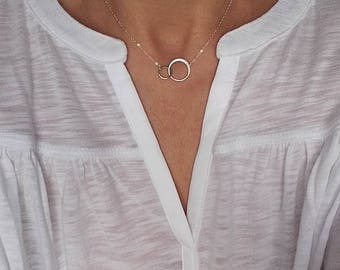 Sterling Silver Two Circle Necklace, Double Circle Necklace, 2 Interlocking Circles Necklace, Couple Necklace, Christmas Gift,Shop UK Gift