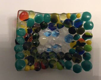Fused glass trinket dish/ candle holder, soap dish