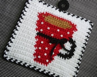 Dots Coffee Cup Potholder Crochet PATTERN - INSTANT DOWNLOAD