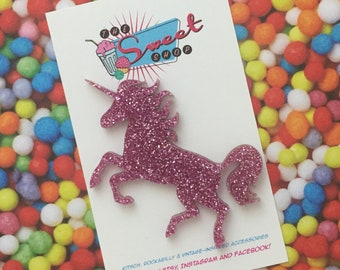 Pink Glitter Acrylic Unicorn Brooch