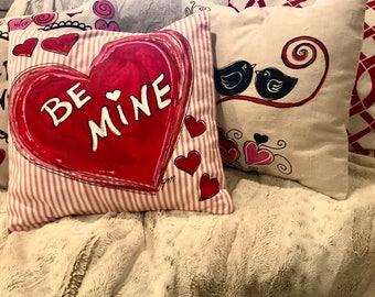 Valentine’s, Hearts, Girlfriend, Boyfriend, Gifts, Be Mine, Pillows,Hand-painted, Wedding, Home Decor