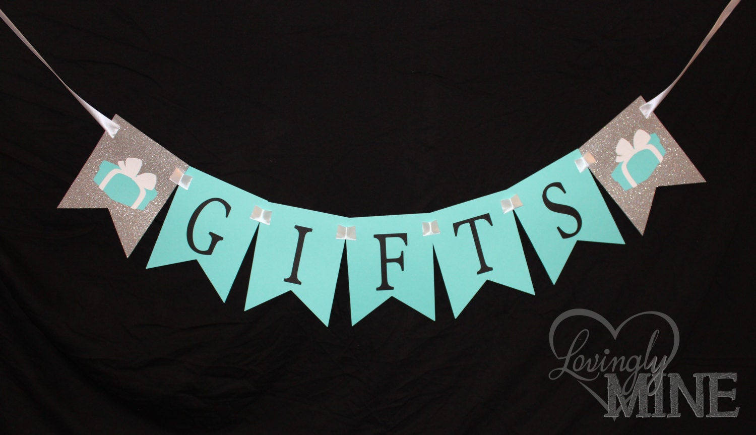 Banners in Light Teal White Black and Glitter Silver