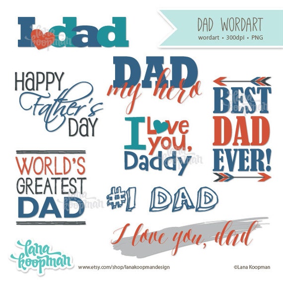 Items similar to Father's Day Word Art, Dad Word Art, Daddy Clipart ...