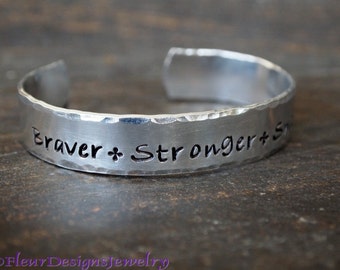 Braver Stronger Smarter Bracelet, Inspirational Bracelet, Hand Stamped Cuff Bracelet, Strength Bracelet, Power Phrase Bracelet