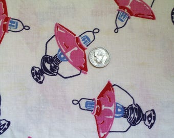 Vintage Feedsack Kerosene Lantern Novelty Print 1930s - 40s Cotton Quilt Fabric 42-1/2" x 37" Flour Sack Material