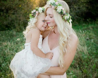 Blush pink and cream flower crown, pastel, Flower headband, headband, wedding flower crown, bridal flower crown, bohemian flower crown
