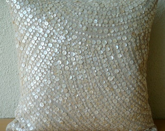 Decorative Pillow Sham Covers Couch Sofa Pillow 24x24 Linen Pillow Sham Mother Of Pearl Embroidered Pillow Case Bedroom - Glazed Pearls