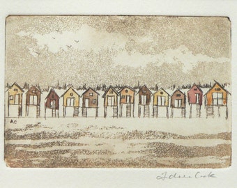 beach huts - original etching