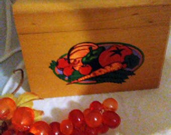Wooden Recipe Box With Divider Cards, Vegetable Decal on Front