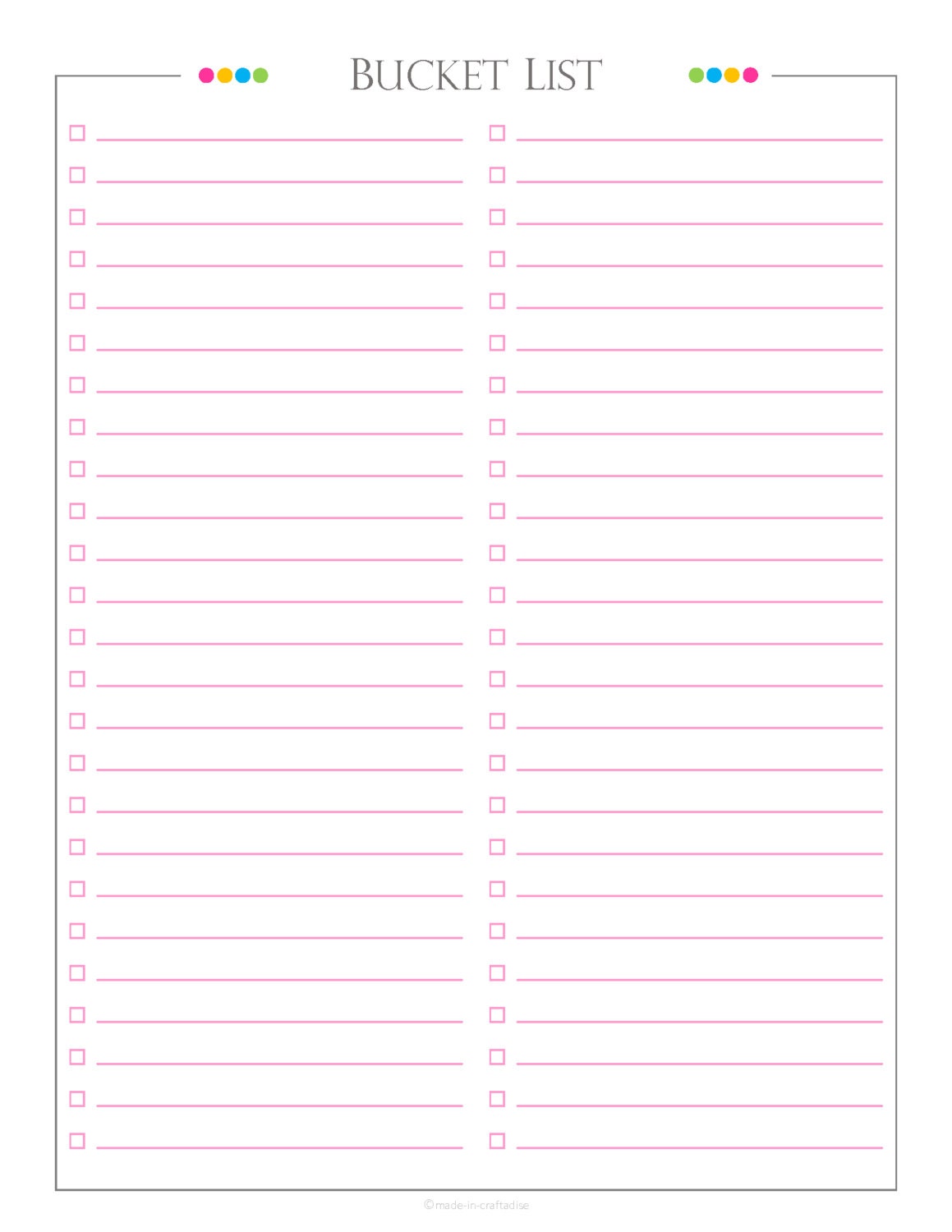 Bucket list PDF Planner bucket list checklist list to do