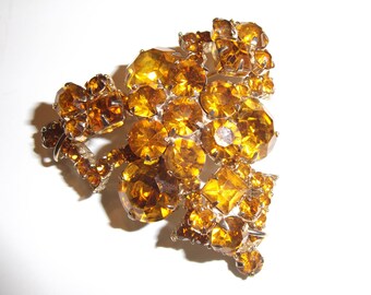 Vintage Amber Rhinestone Brooch