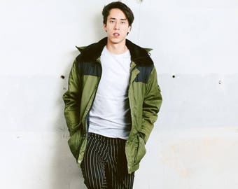 Men 90s Hooded Parka Coat . Vintage Parka Jacket Oversize Khaki Green Jacket Winter Jacket Men Clothing Boyfriend Gift . size Medium M
