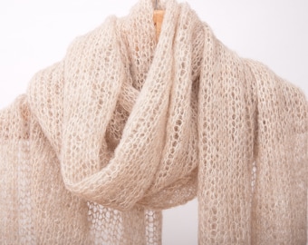 Knit Wool Scarf / Mohair Scarf / Knit Mohair Wrap / Handknited Mohair Scarf / Alpaca wool mohair scarf / Knited Mohair Scarf