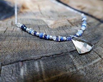 Crystal Quartz, Sapphire, Tanzanite, Iolite Sterling silver necklace
