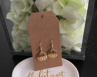 Personalized monogram gold or silver tone lever back disc earrings