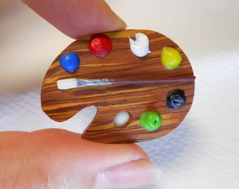 Artist Palette Brooch/Badge/Pin, Miniature, Fimo Polymer Clay