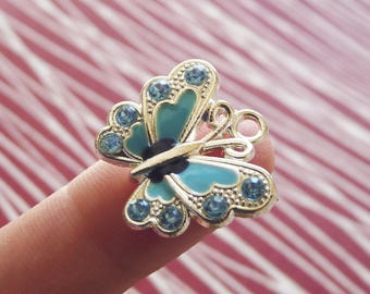 Butterfly Charms, Blue Butterfly Charms, Butterfly Pendants, Blue Enamel Butterfly Charms, Silver Plated Charm, Rhinestone Butterfly Pendant