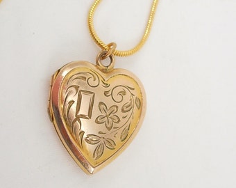 Victorian yellow and rose gold filled heart Locket necklace sweetheart photo locket